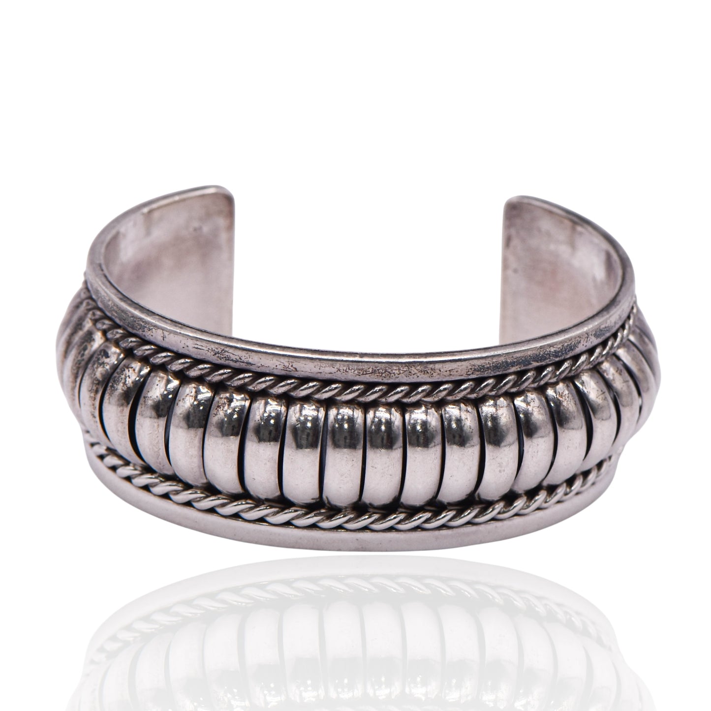 Vintage Navajo Weave Cuff Sterling Silver Bracelet