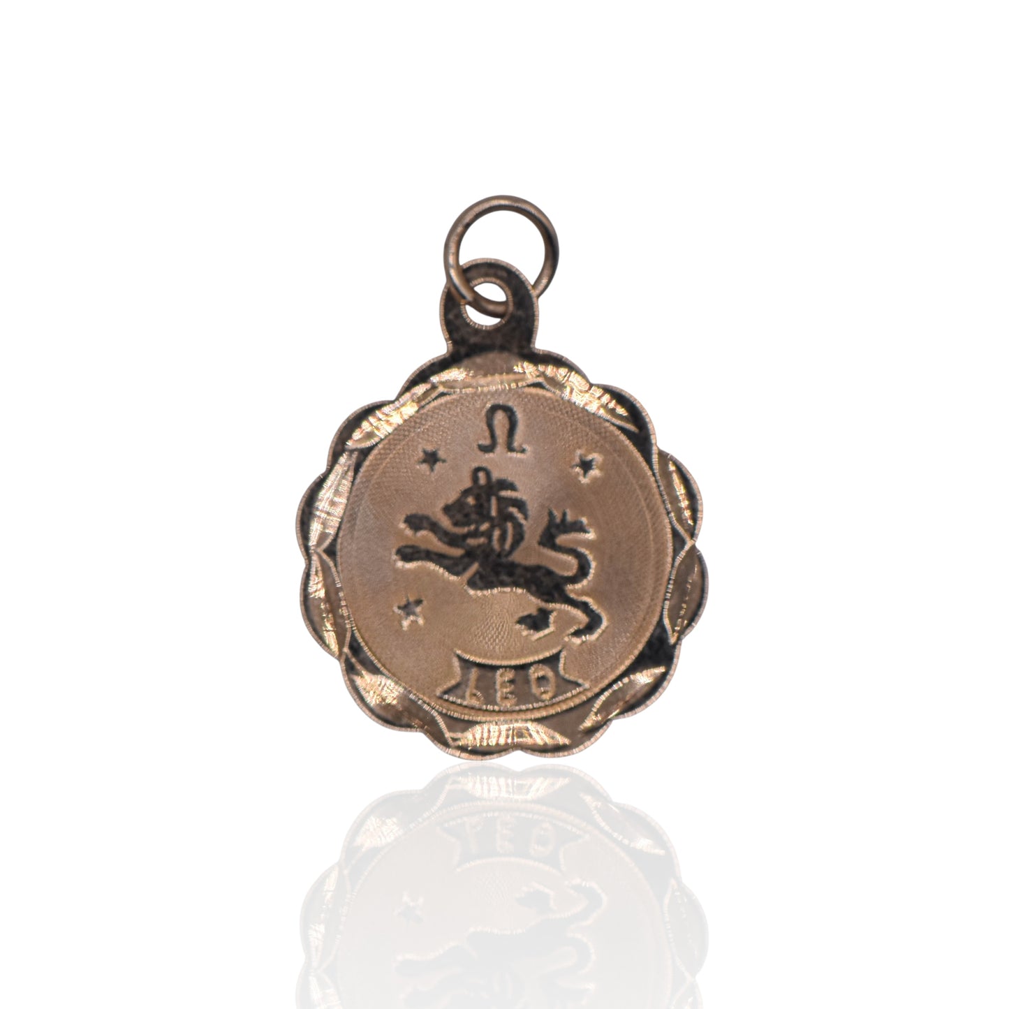 Estate Leo Zodiac Scalloped Charm Pendant 14KYellow Gold