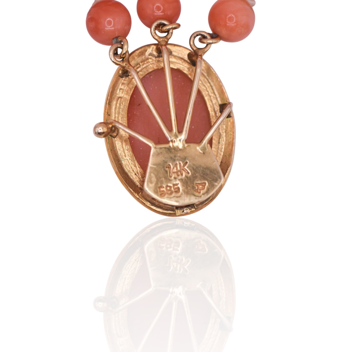 Estate Triple Strand Coral Necklace 14K Yellow Gold
