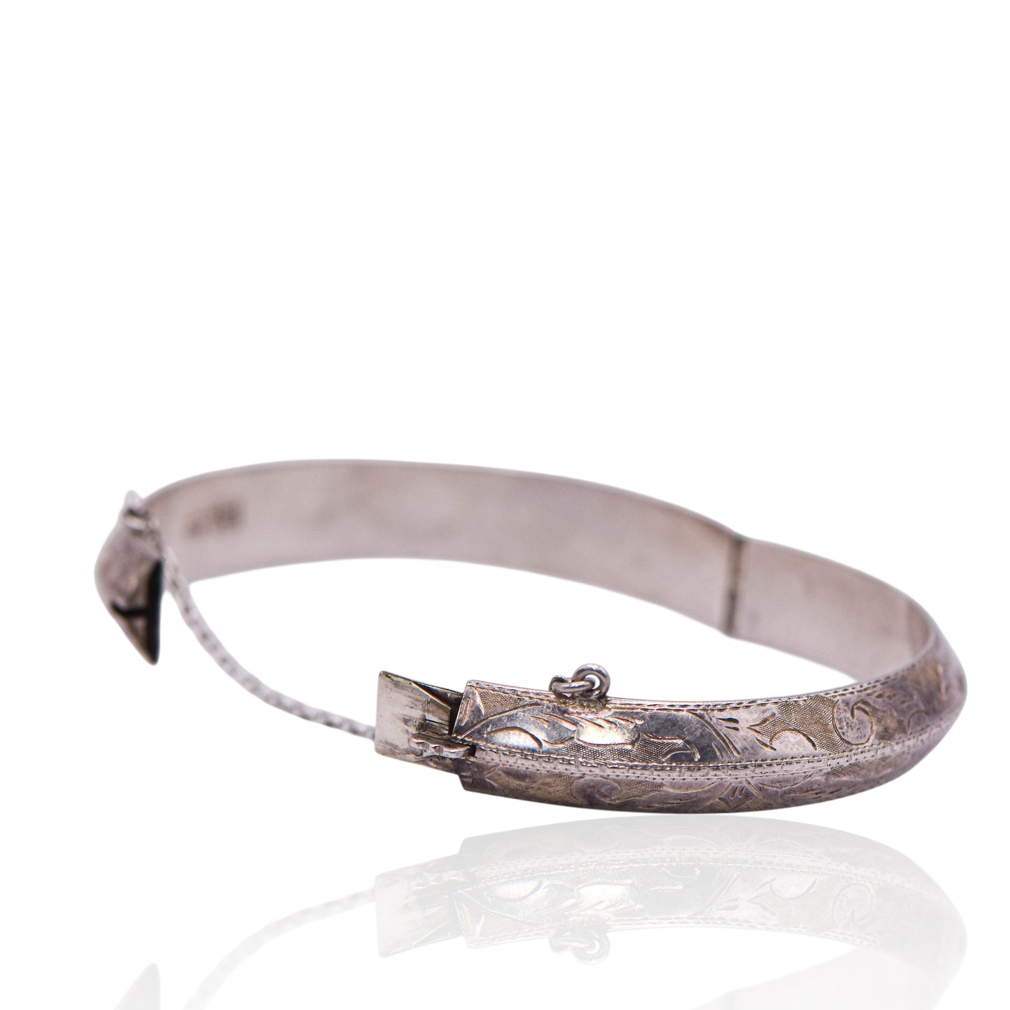 Vintage Etched Hinged Sterling Silver Bracelet
