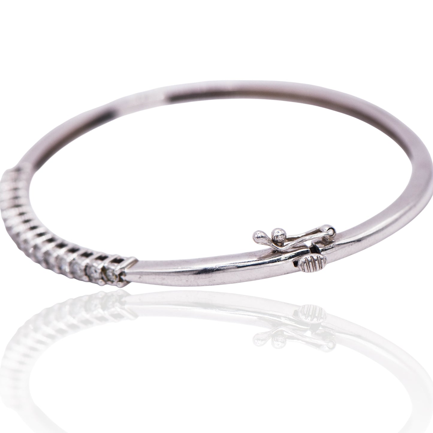 Vintage 15 CZ Hinged Sterling Silver Bracelet