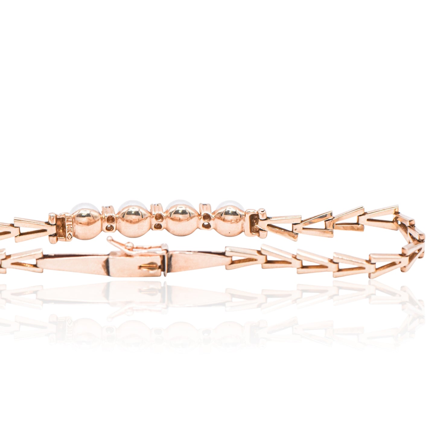 Estate Pearls and Diamond Bracelet 14K Yellow Gold
