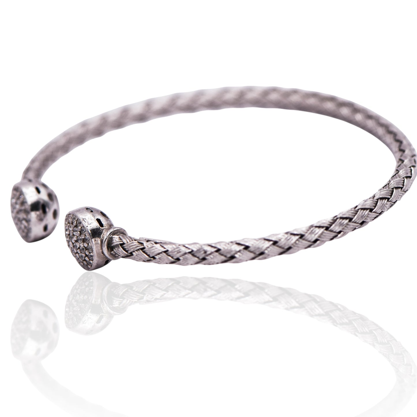 Vintage Braided Cuff with CZ Sterling Silver Silver Bracelet