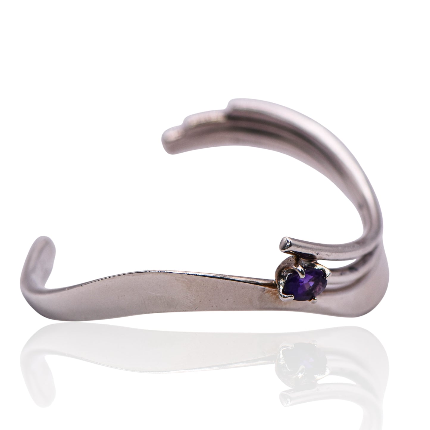 Vintage Wave With Amethyst CZ Cuff Sterling Silver Bracelet