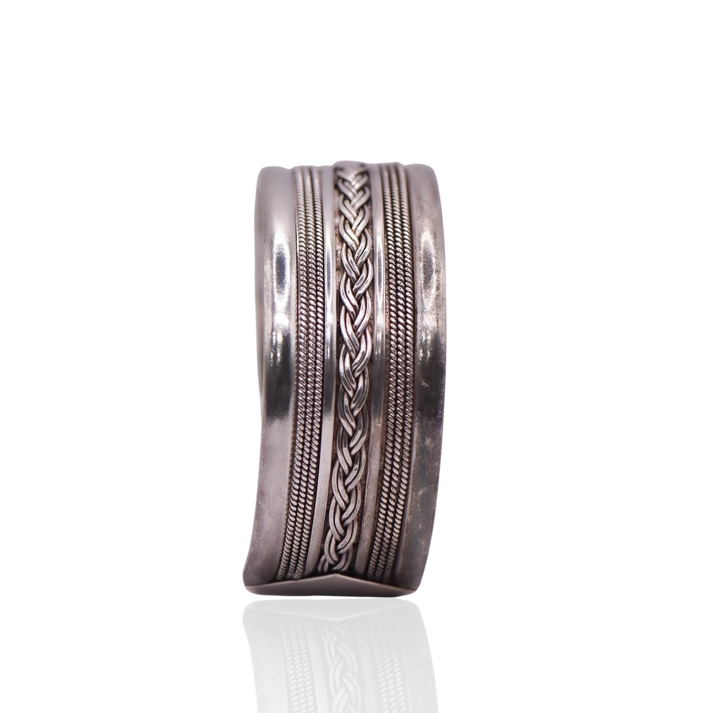 Vintage Wide Braided Cuff Sterling Silver Bracelet