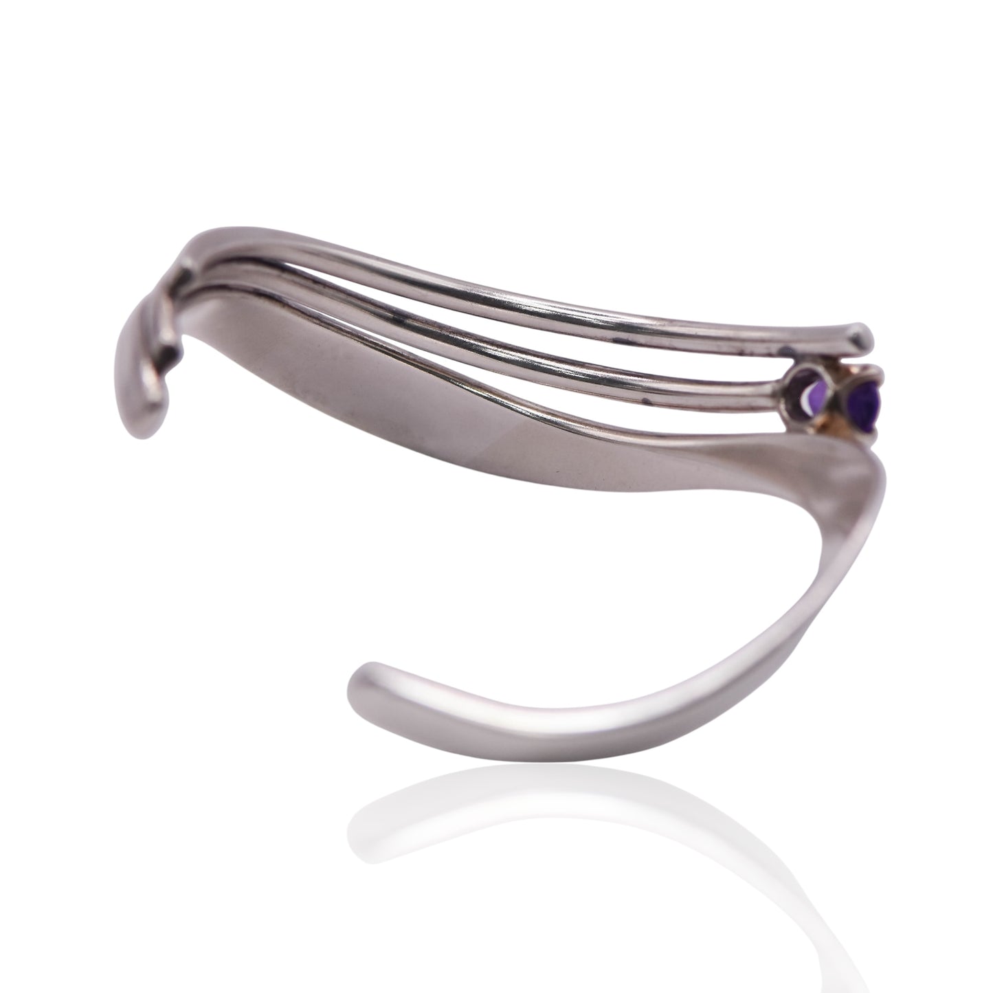 Vintage Wave With Amethyst CZ Cuff Sterling Silver Bracelet