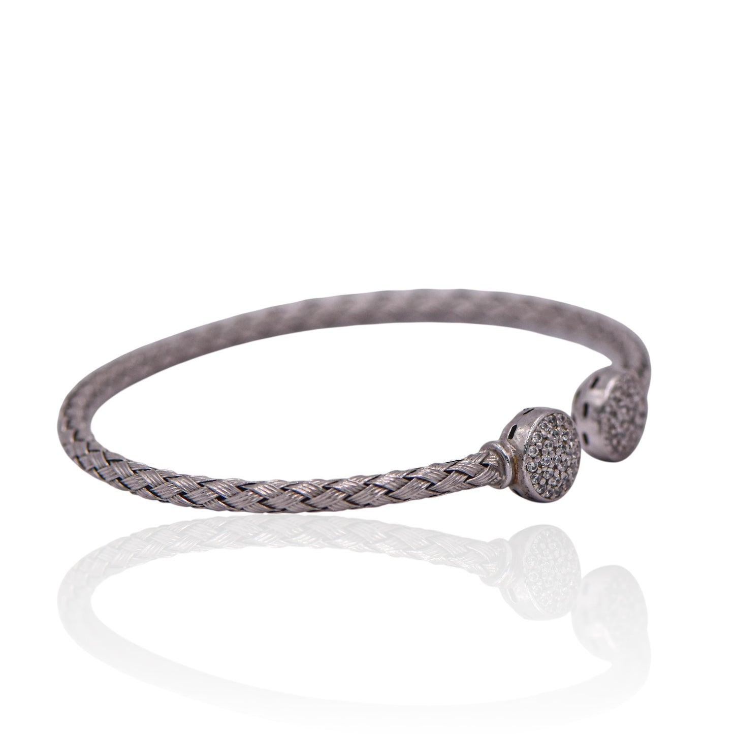 Vintage Braided Cuff with CZ Sterling Silver Silver Bracelet