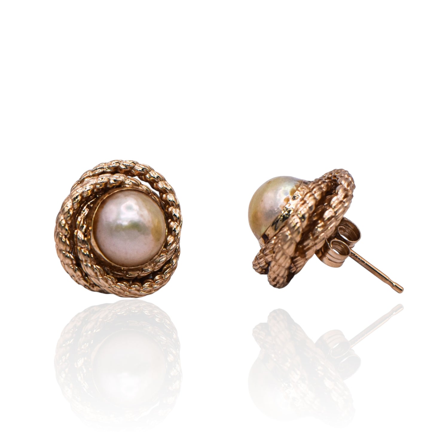 Estate Faux Pearls in Rope Design Earrings 14K Yellow Gold