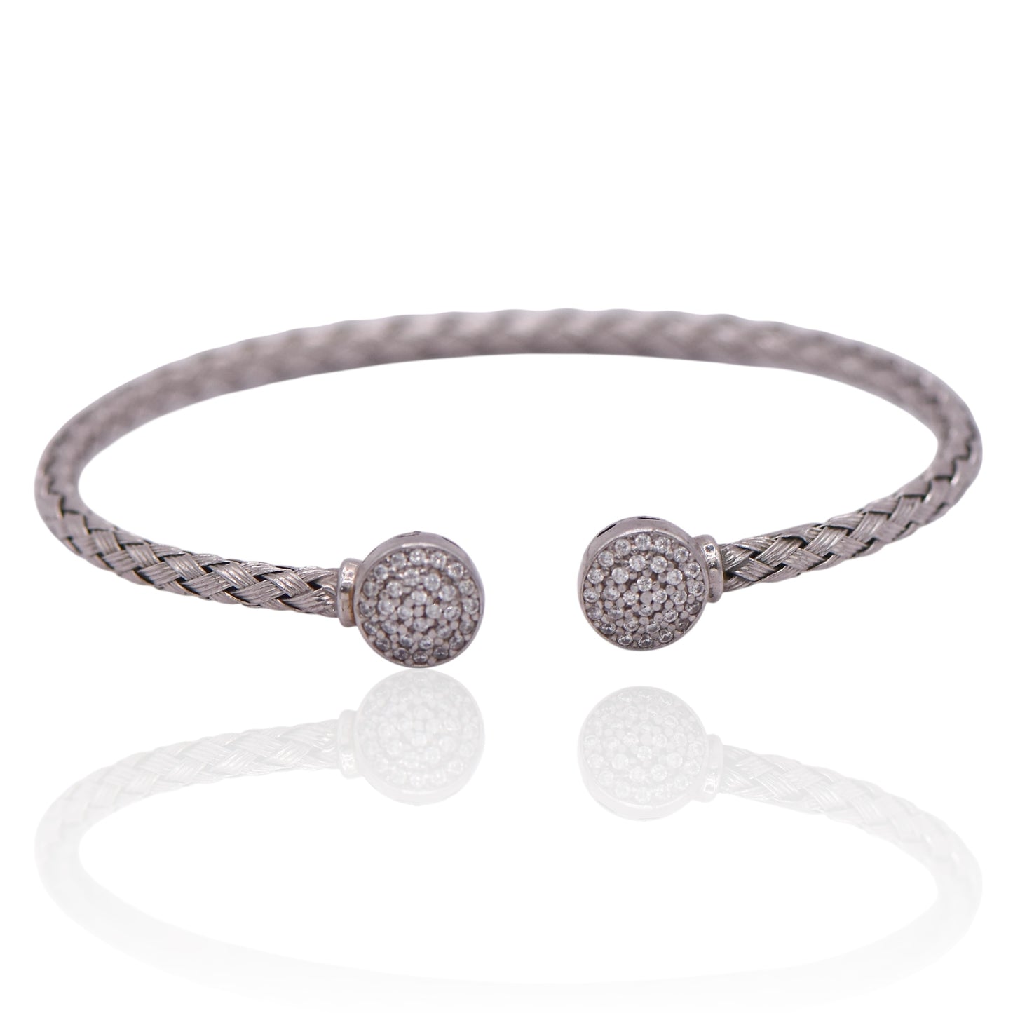 Vintage Braided Cuff with CZ Sterling Silver Silver Bracelet