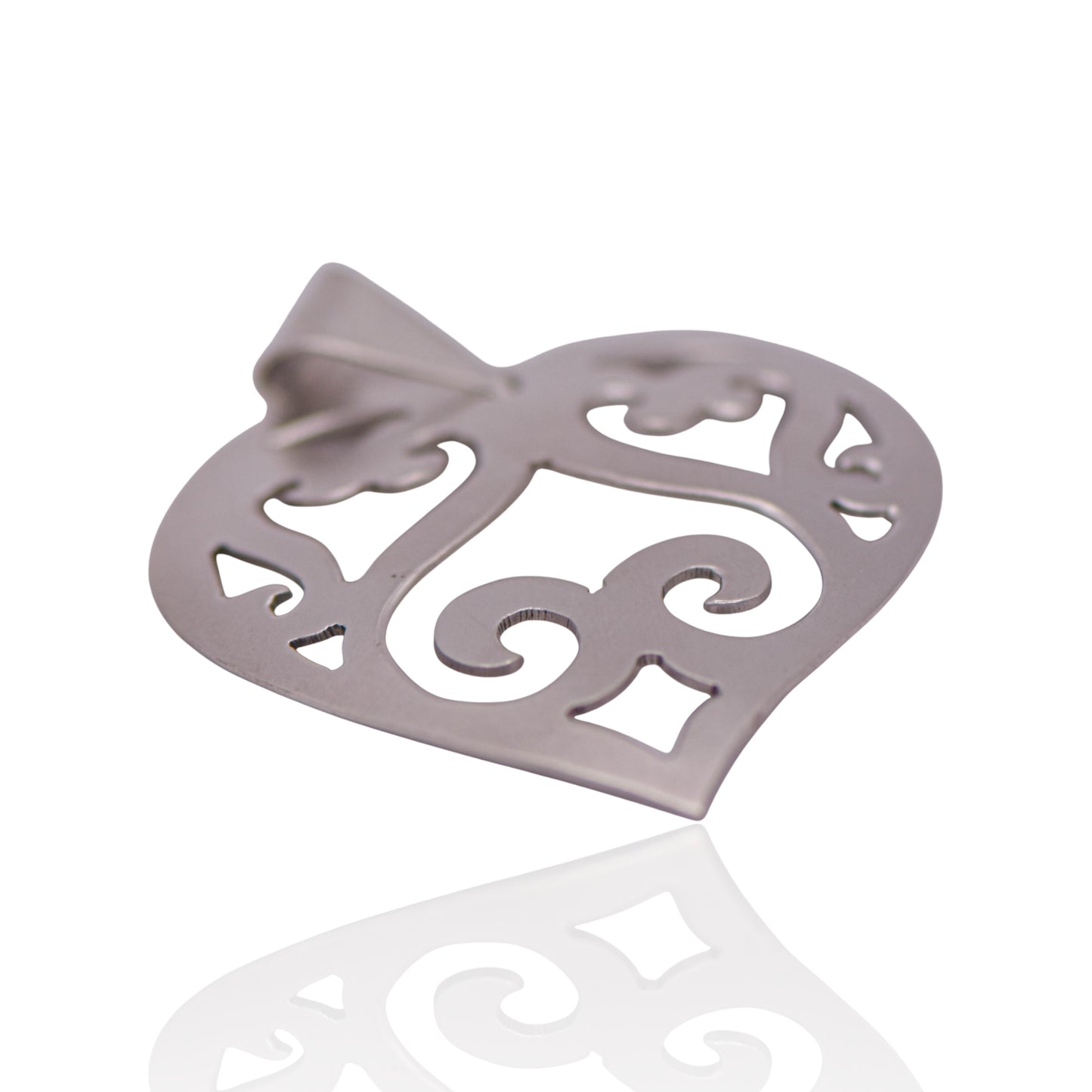 Vintage Scroll Sterling Silver Heart Pendant