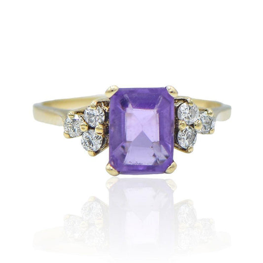 Amethyst and Diamond 14K Yellow Gold Ring