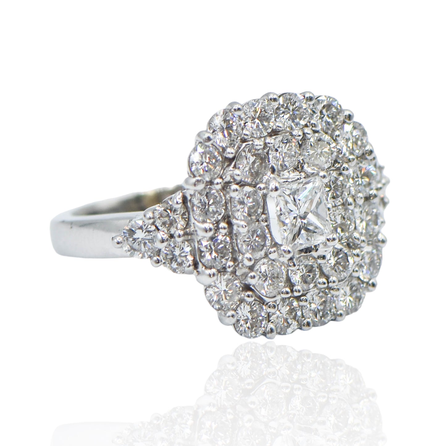 Rounded Square Diamond Cocktail Ring 14K White Gold Size 9.25 4.10cttw