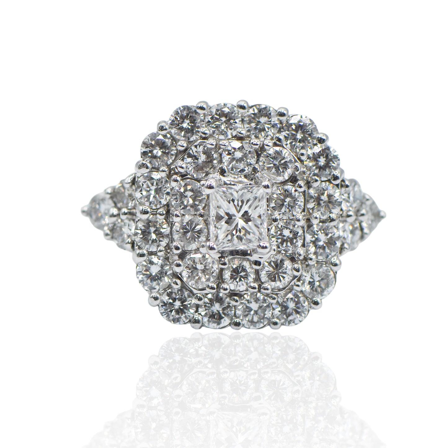 Rounded Square Diamond Cocktail Ring 14K White Gold Size 9.25 4.10cttw