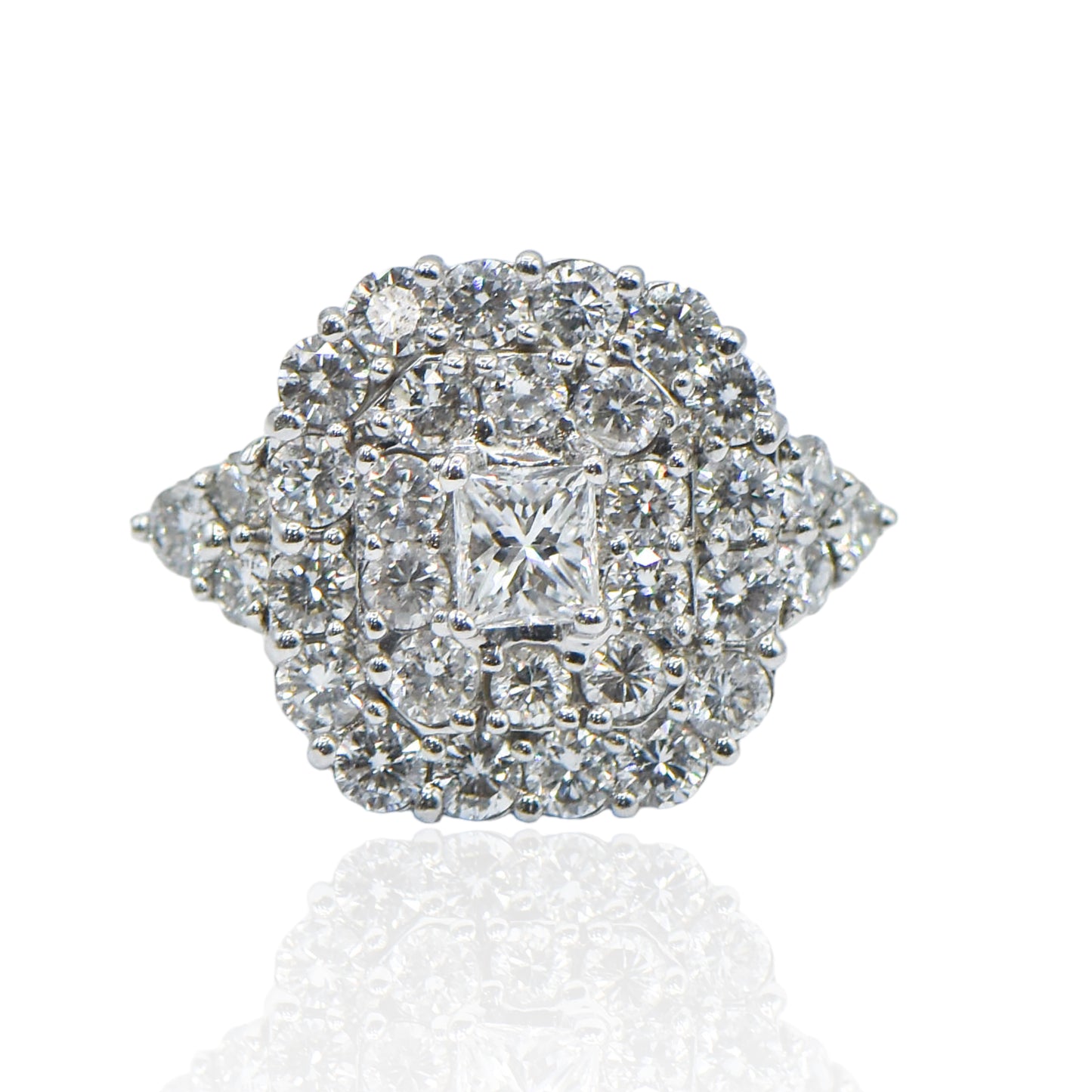 Rounded Square Diamond Cocktail Ring 14K White Gold Size 9.25 4.10cttw
