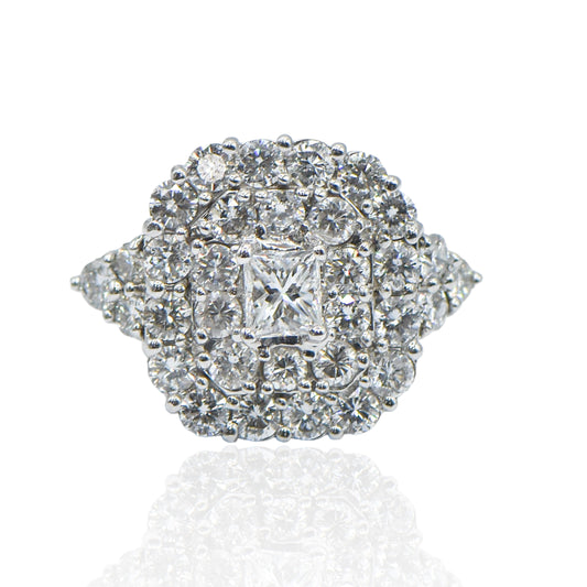 Rounded Square Diamond Cocktail Ring 14K White Gold Size 9.25 4.10cttw