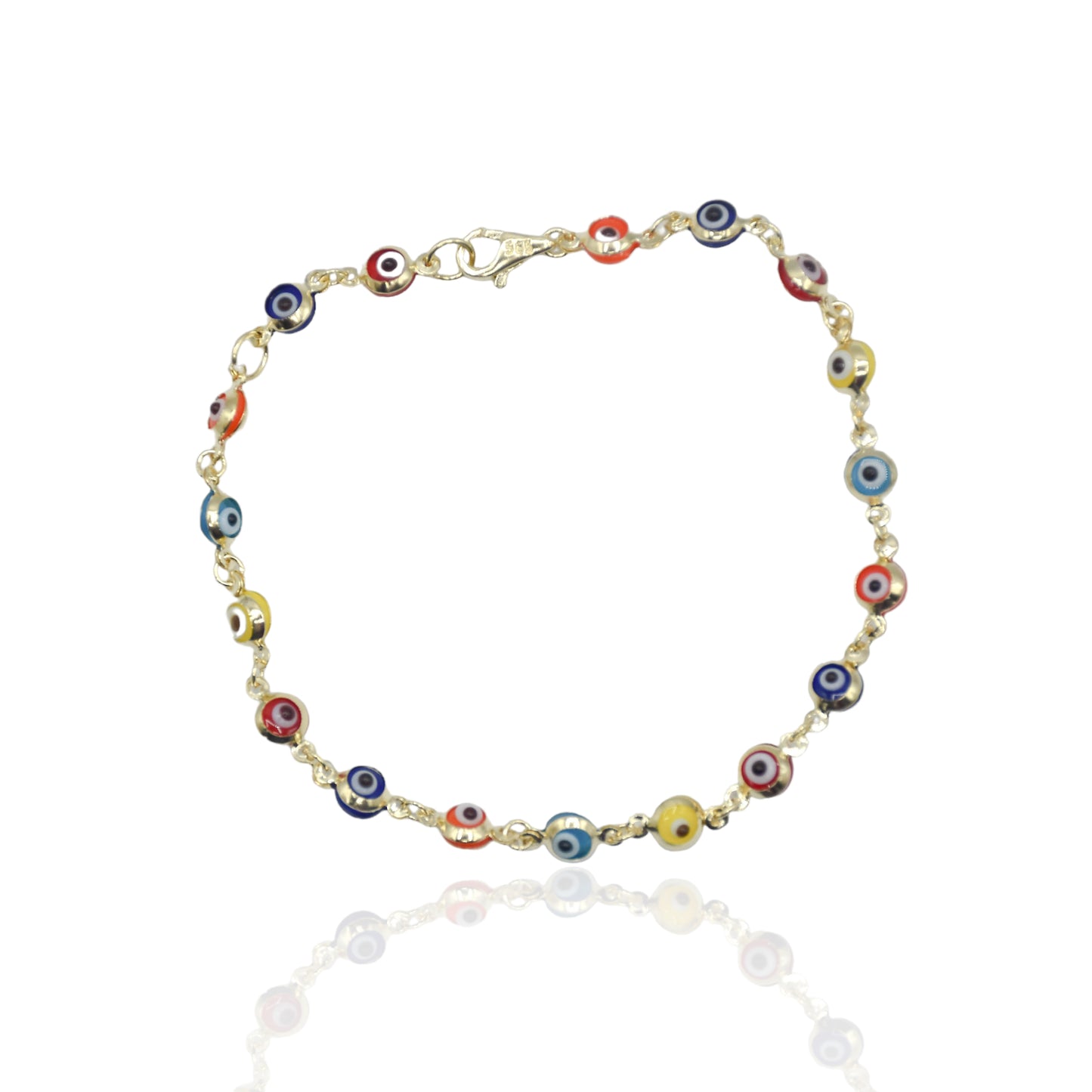 Rainbow Evil Eye Bracelet 14K Yellow Gold (Child) 6in