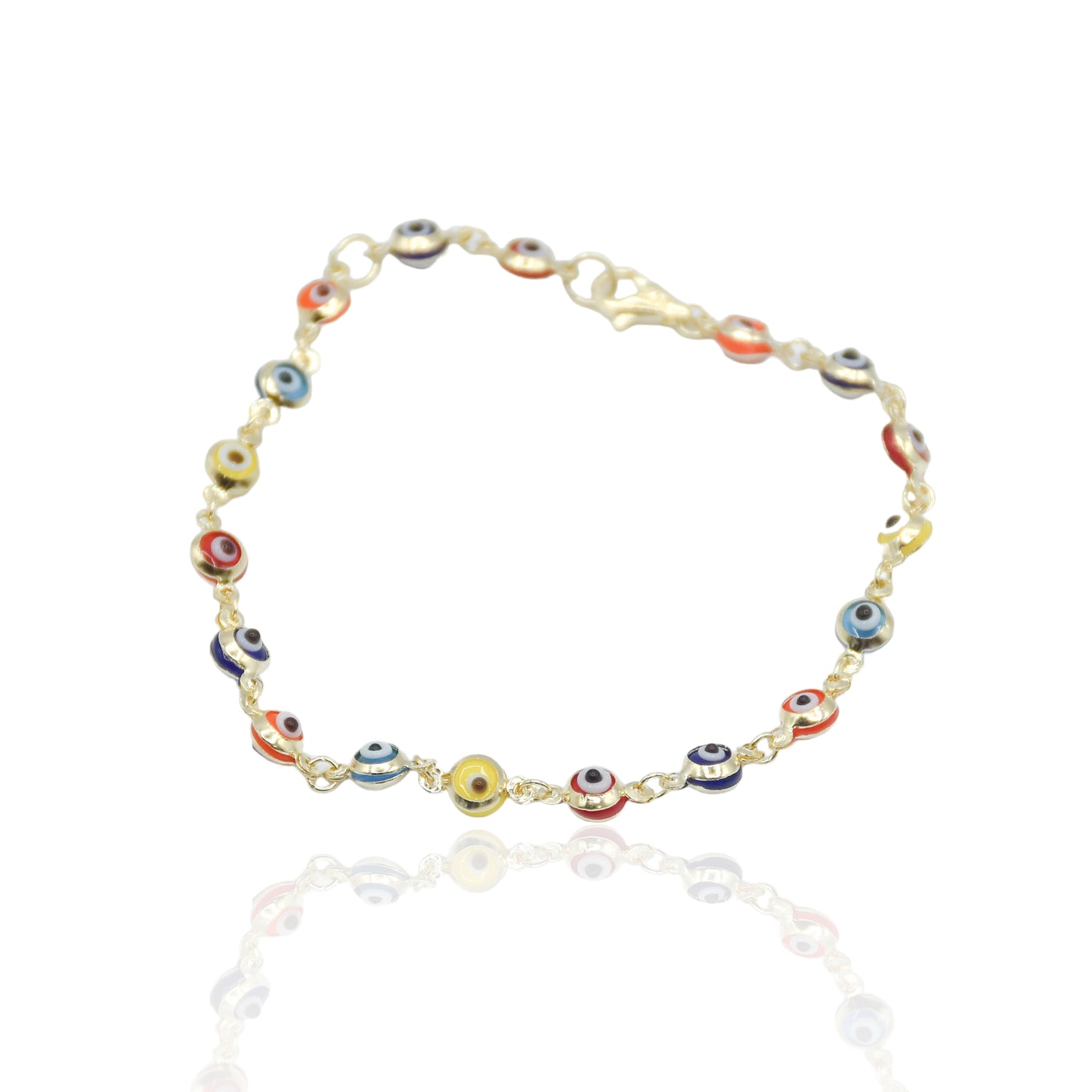 Rainbow Evil Eye Bracelet 14K Yellow Gold (Child) 6in