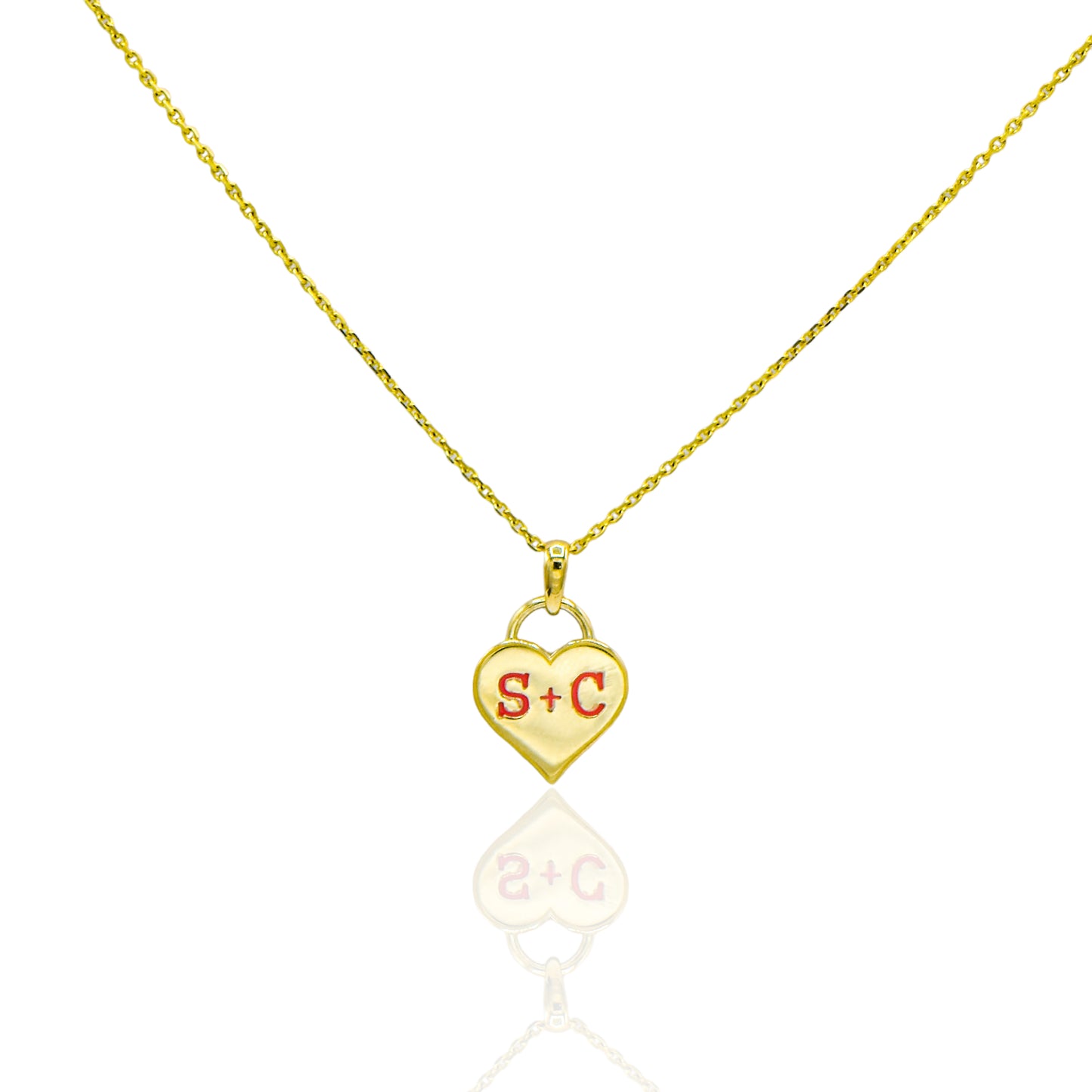Customizable Heart Glow-in-the-Dark Letter Pendant 14K Yellow Gold (Larrea Original)