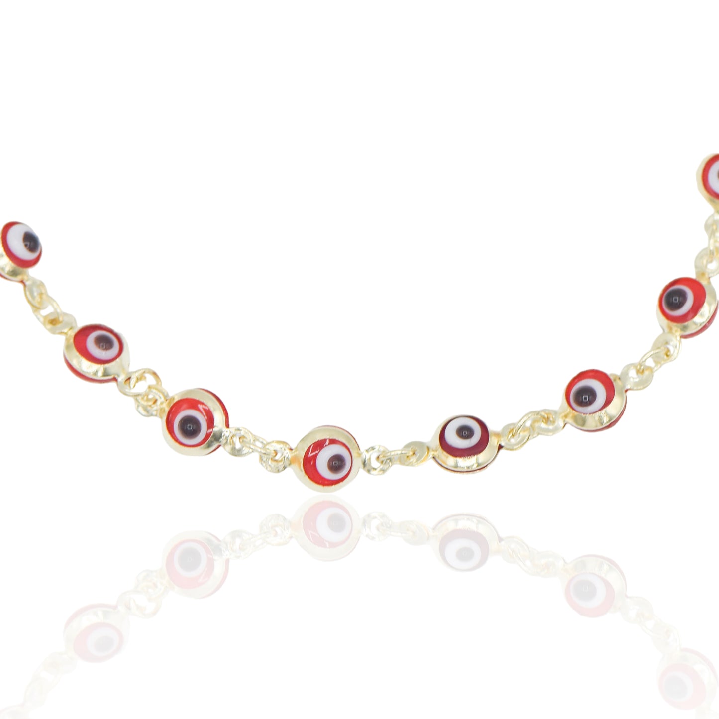Red Evil Eye Bracelet 14K Yellow Gold (Child) 6in