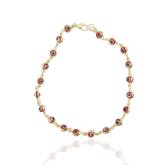 Red Evil Eye Bracelet 14K Yellow Gold (Child) 6in