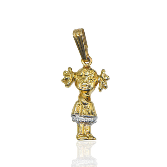 Little Girl with Pigtails Pendant Two Tone 14K Yellow Gold and 14K White Gold