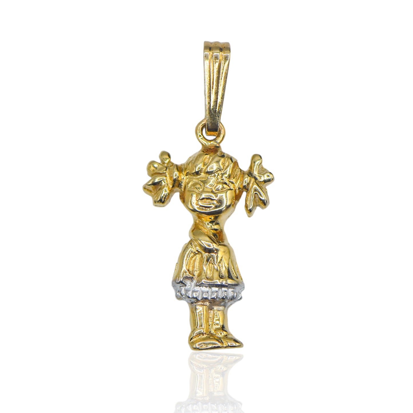Little Girl with Pigtails Pendant Two Tone 14K Yellow Gold and 14K White Gold