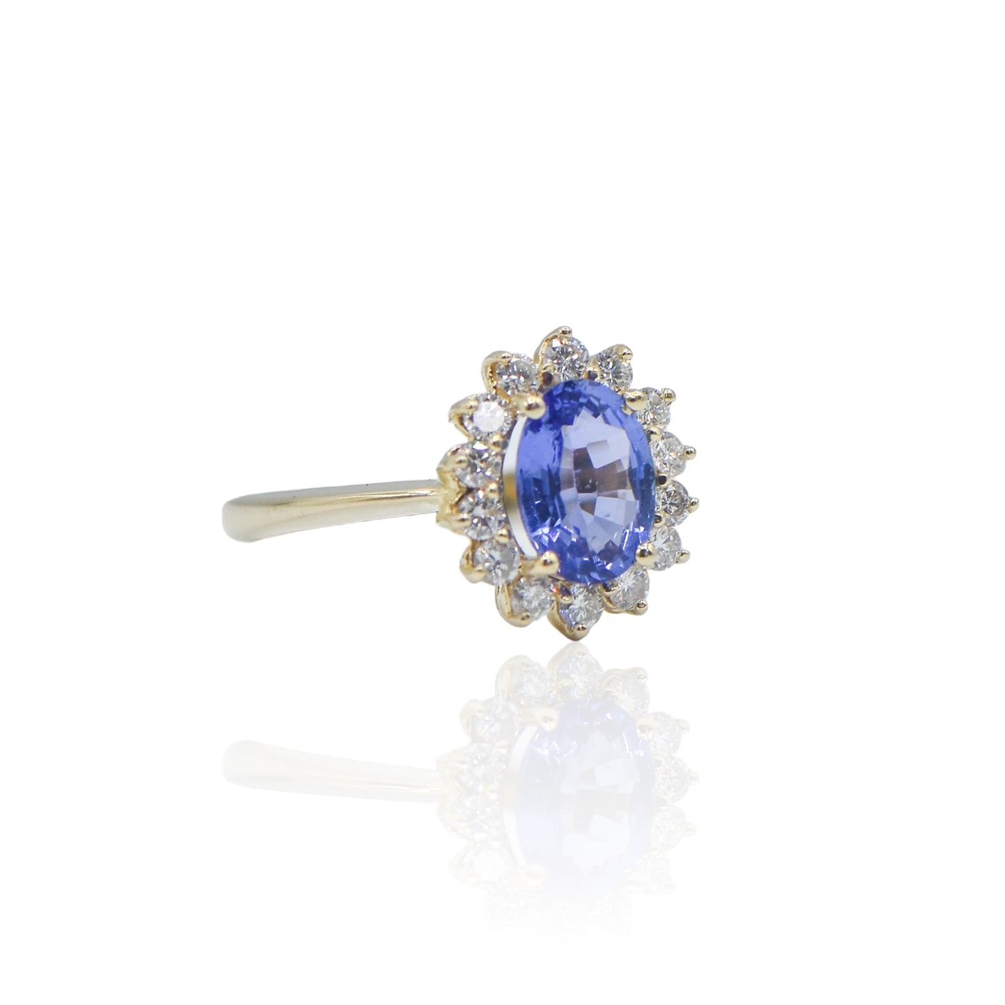 Tanzanite with Diamond Halo Ring 14K Yellow Gold Size 9 1.35ct Tanzanite/0.56cttw Diamonds