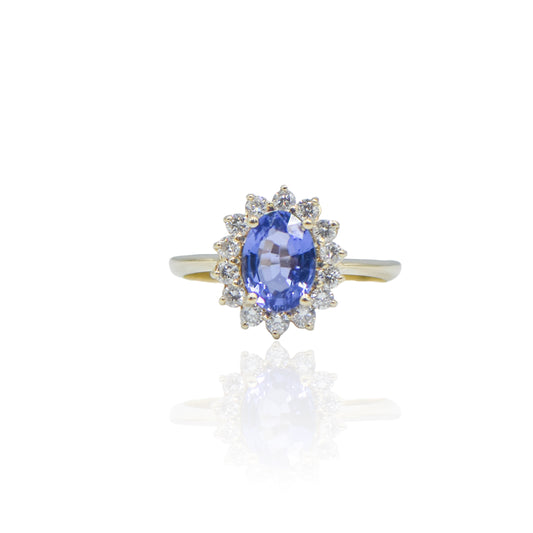 Tanzanite with Diamond Halo Ring 14K Yellow Gold Size 9 1.35ct Tanzanite/0.56cttw Diamonds