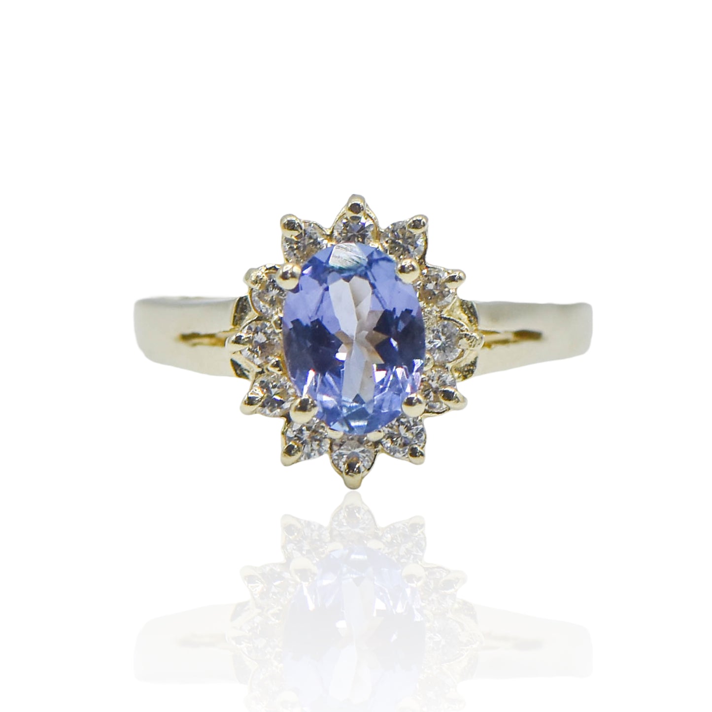 Tanzanite with Diamond Halo Ring 14K Yellow Gold Size 9 1.35ct Tanzanite/0.56cttw Diamonds