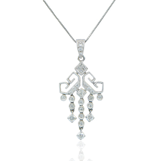 Chandelier Diamond Necklace 14K White Gold 17 inch Box Chain