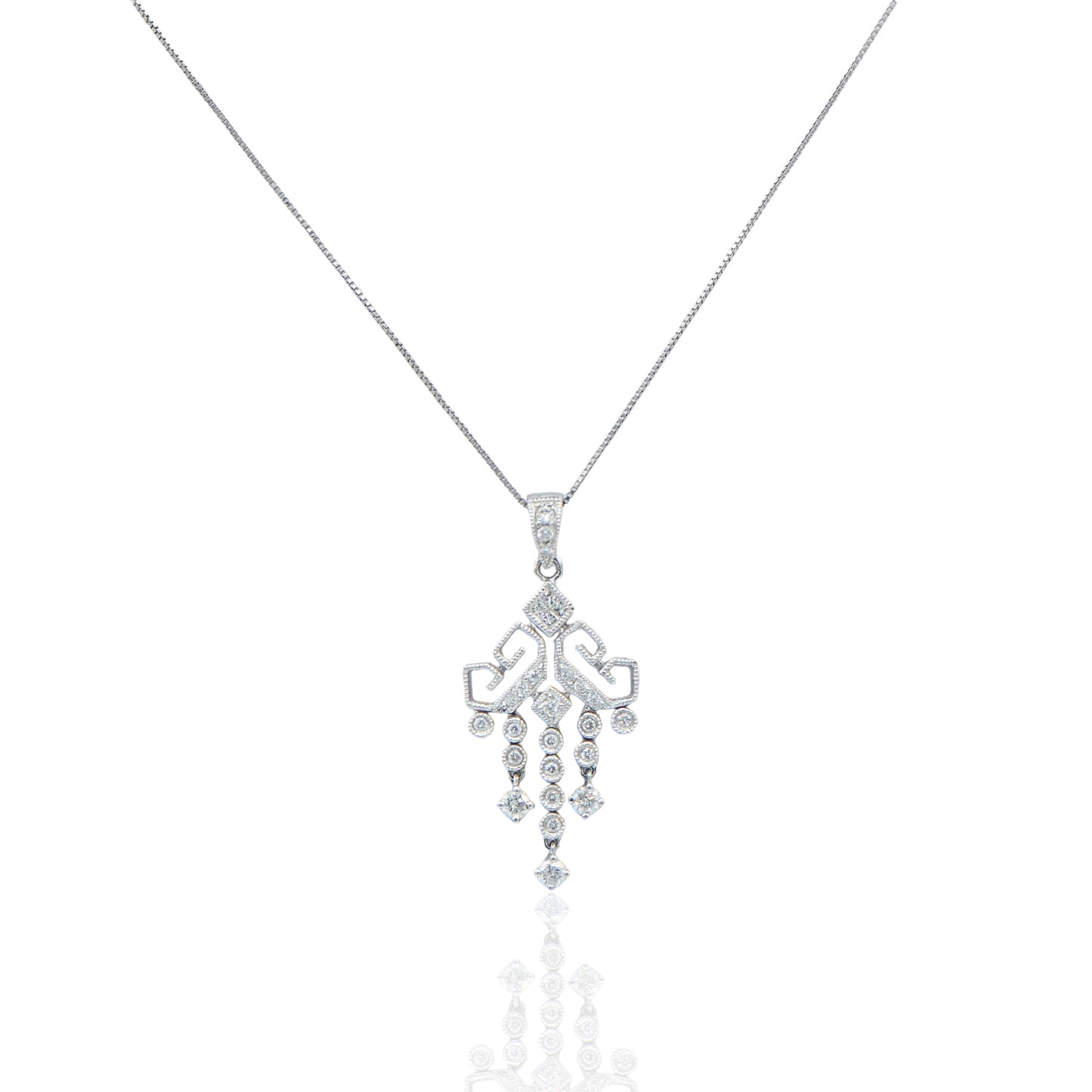 Chandelier Diamond Necklace 14K White Gold 17 inch Box Chain