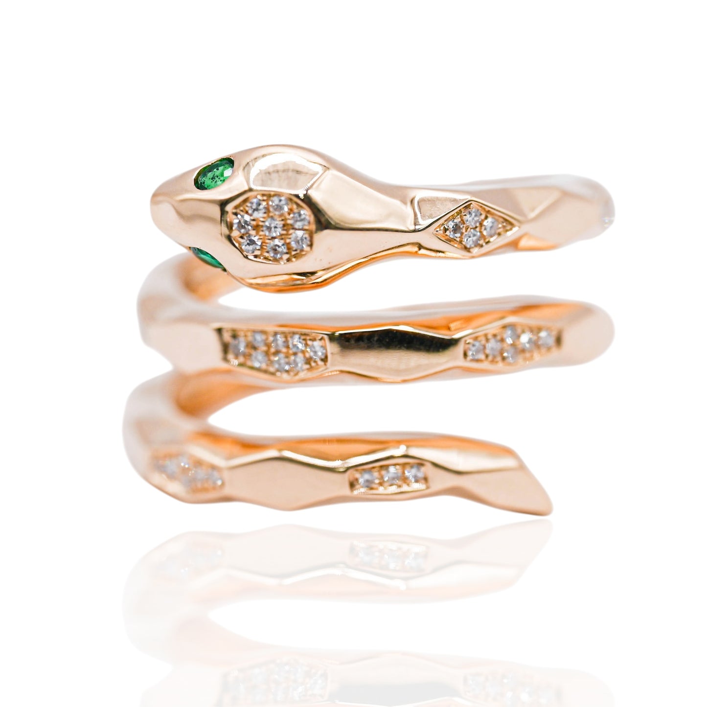 Emerald and Diamond Wrap Snake Ring 14K Yellow Gold Size 7.5 0.07cttw Emerald/0.15cttw Diamonds