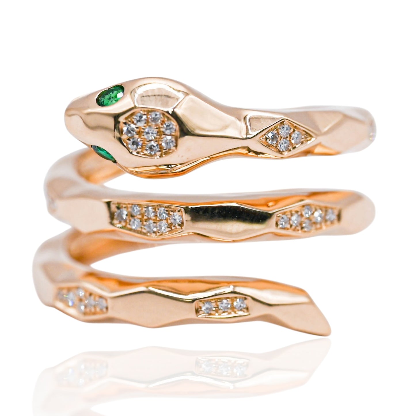 Emerald and Diamond Wrap Snake Ring 14K Yellow Gold Size 7.5 0.07cttw Emerald/0.15cttw Diamonds