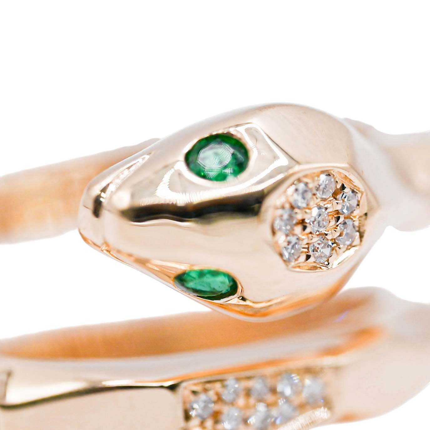 Emerald and Diamond Wrap Snake Ring 14K Yellow Gold Size 7.5 0.07cttw Emerald/0.15cttw Diamonds