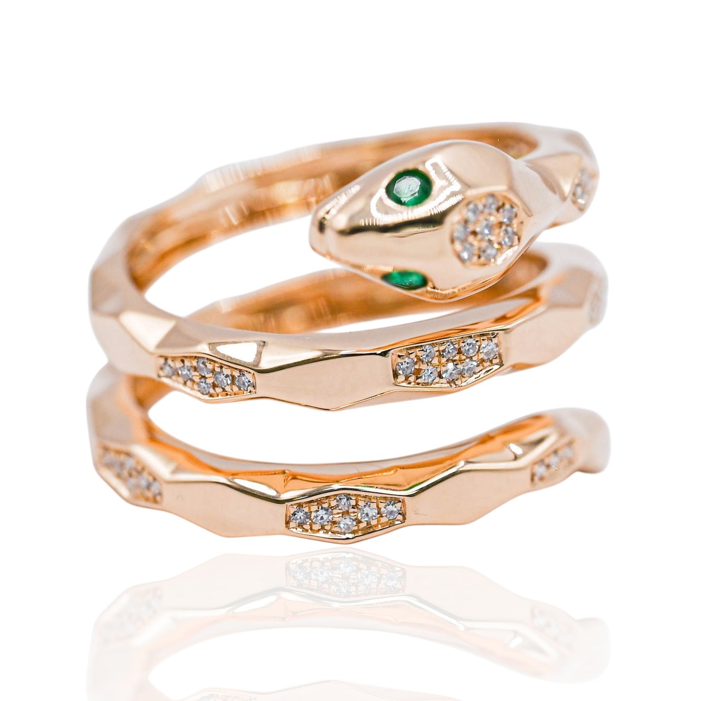 Emerald and Diamond Wrap Snake Ring 14K Yellow Gold Size 7.5 0.07cttw Emerald/0.15cttw Diamonds