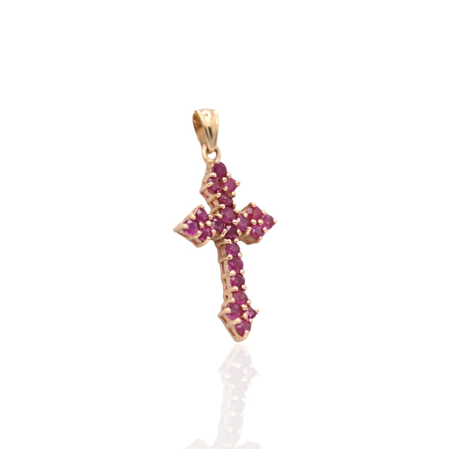 Ruby Budded Cross Pendant 14K Yellow Gold 0.84cttw