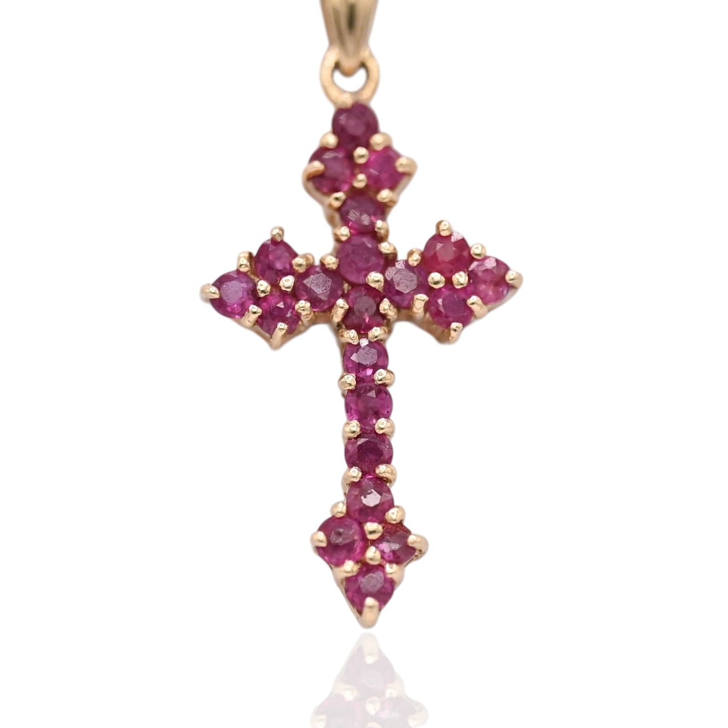 Ruby Budded Cross Pendant 14K Yellow Gold 0.84cttw