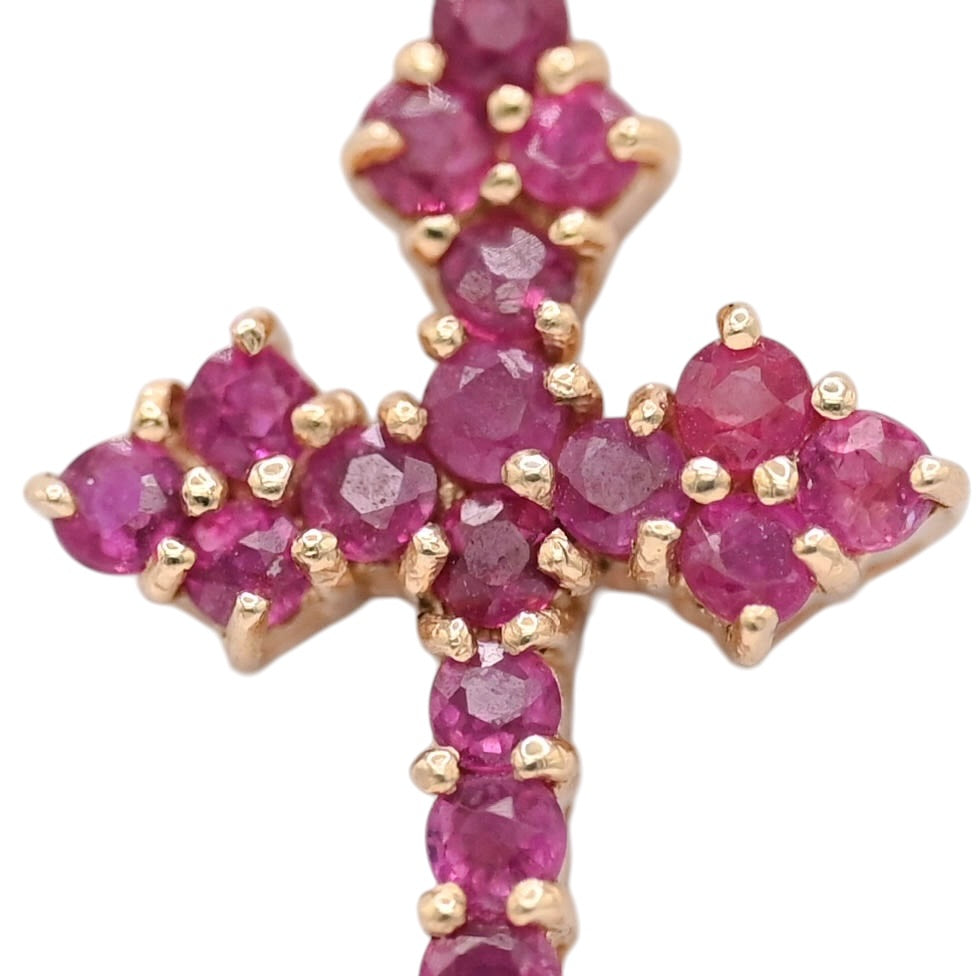 Ruby Budded Cross Pendant 14K Yellow Gold 0.84cttw