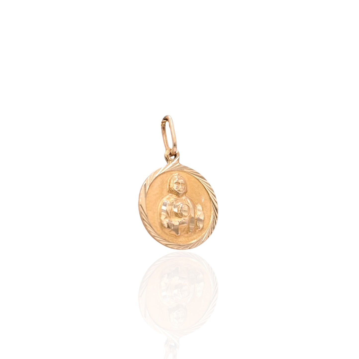 Round Religious Pendant with Diamond Cut Edge 14K Yellow Gold