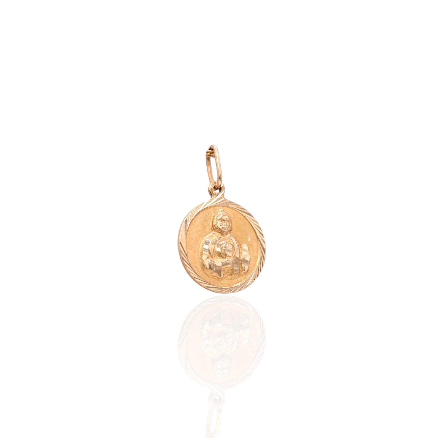 Round Religious Pendant with Diamond Cut Edge 14K Yellow Gold