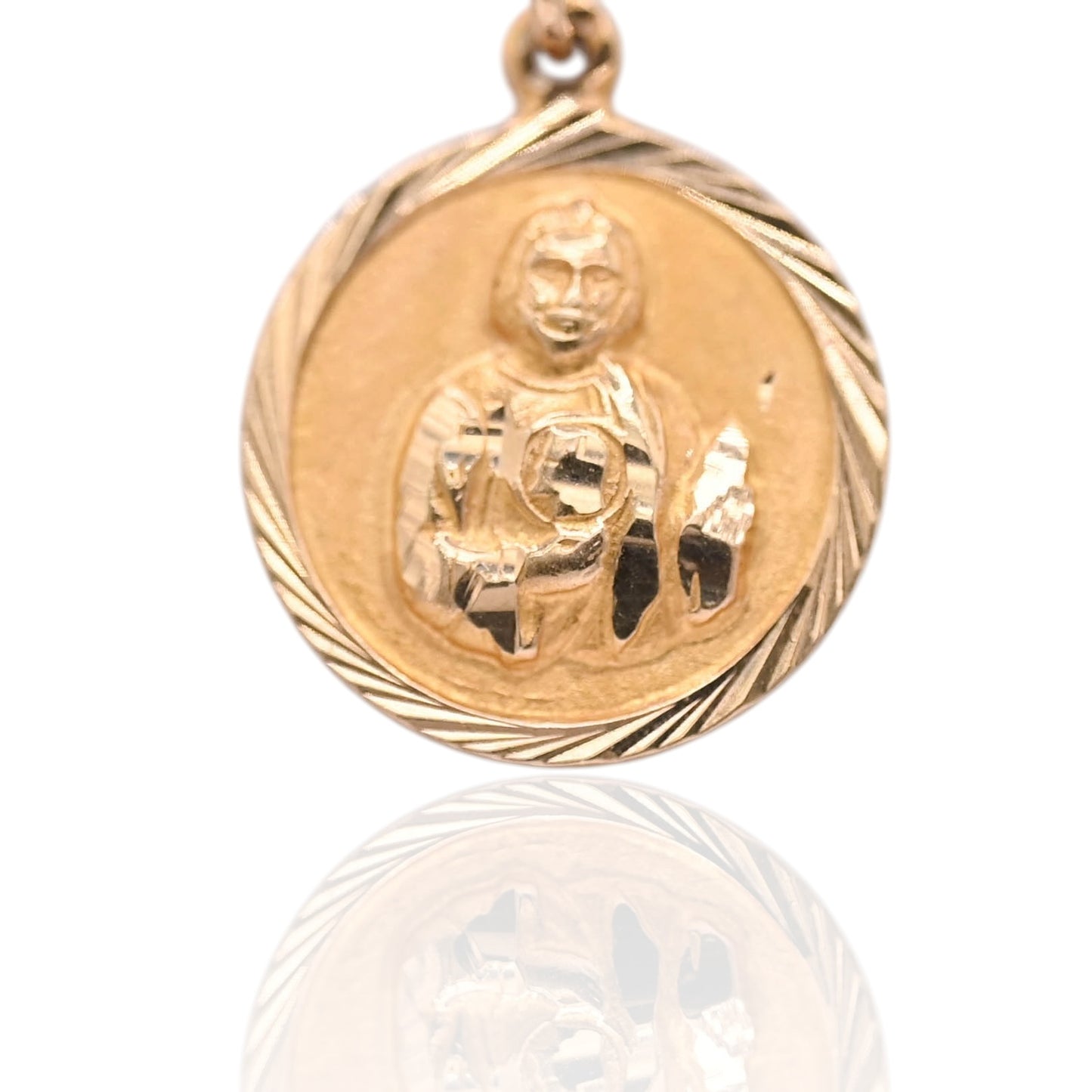 Round Religious Pendant with Diamond Cut Edge 14K Yellow Gold