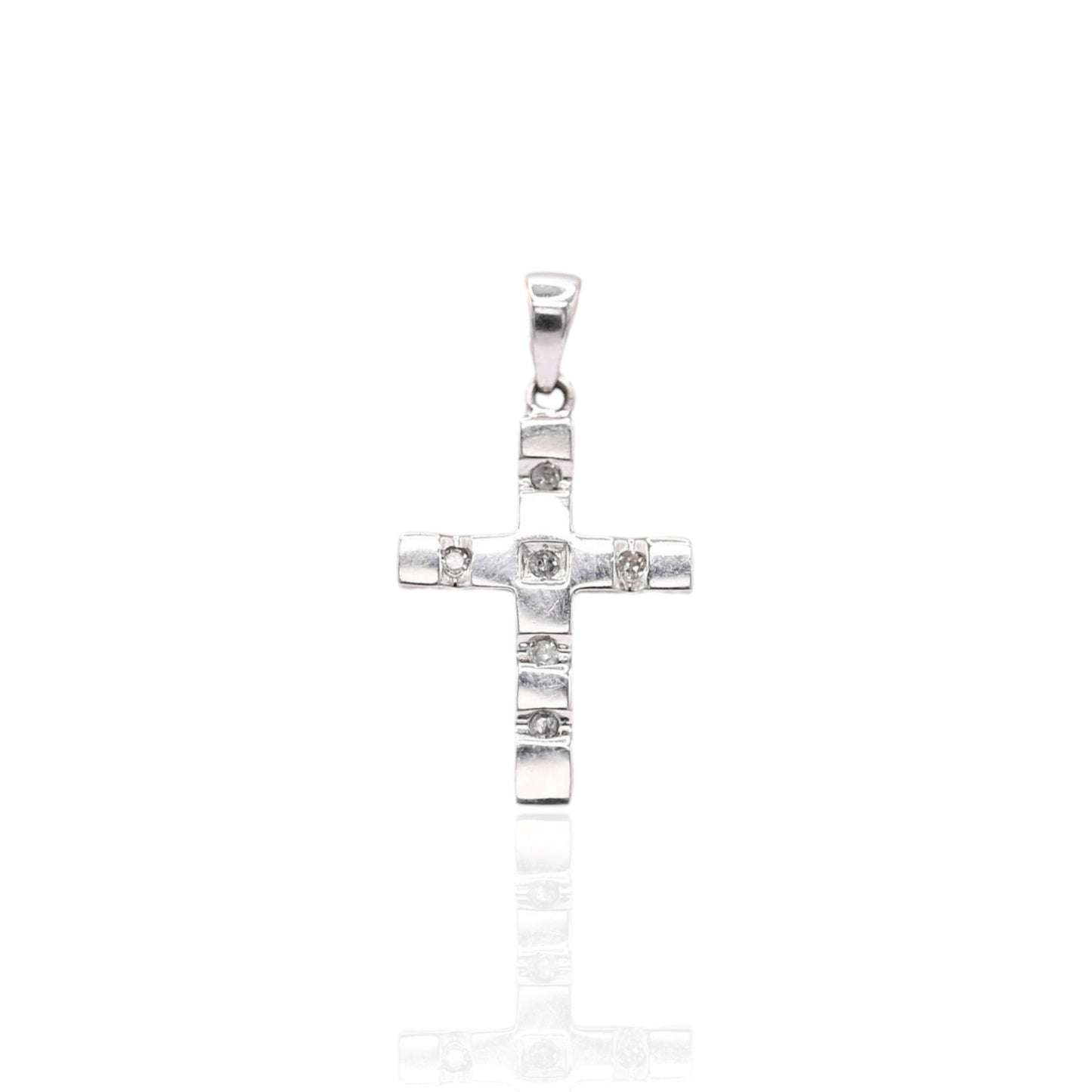 Tiled Diamond Cross Pendant 14K White Gold 0.072cttw