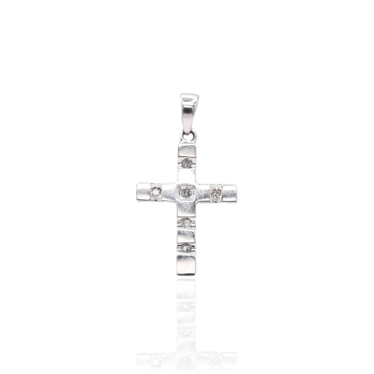 Tiled Diamond Cross Pendant 14K White Gold 0.072cttw