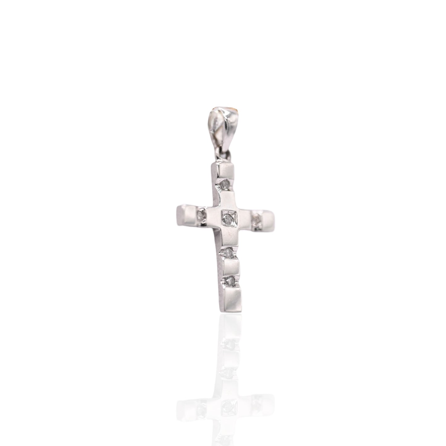 Tiled Diamond Cross Pendant 14K White Gold 0.072cttw