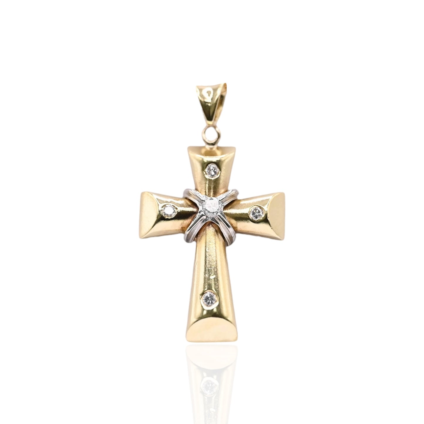 Two Tone Cross Pendant with Accent Diamonds 14K Yellow Gold and 14K White Gold 0.11cttw