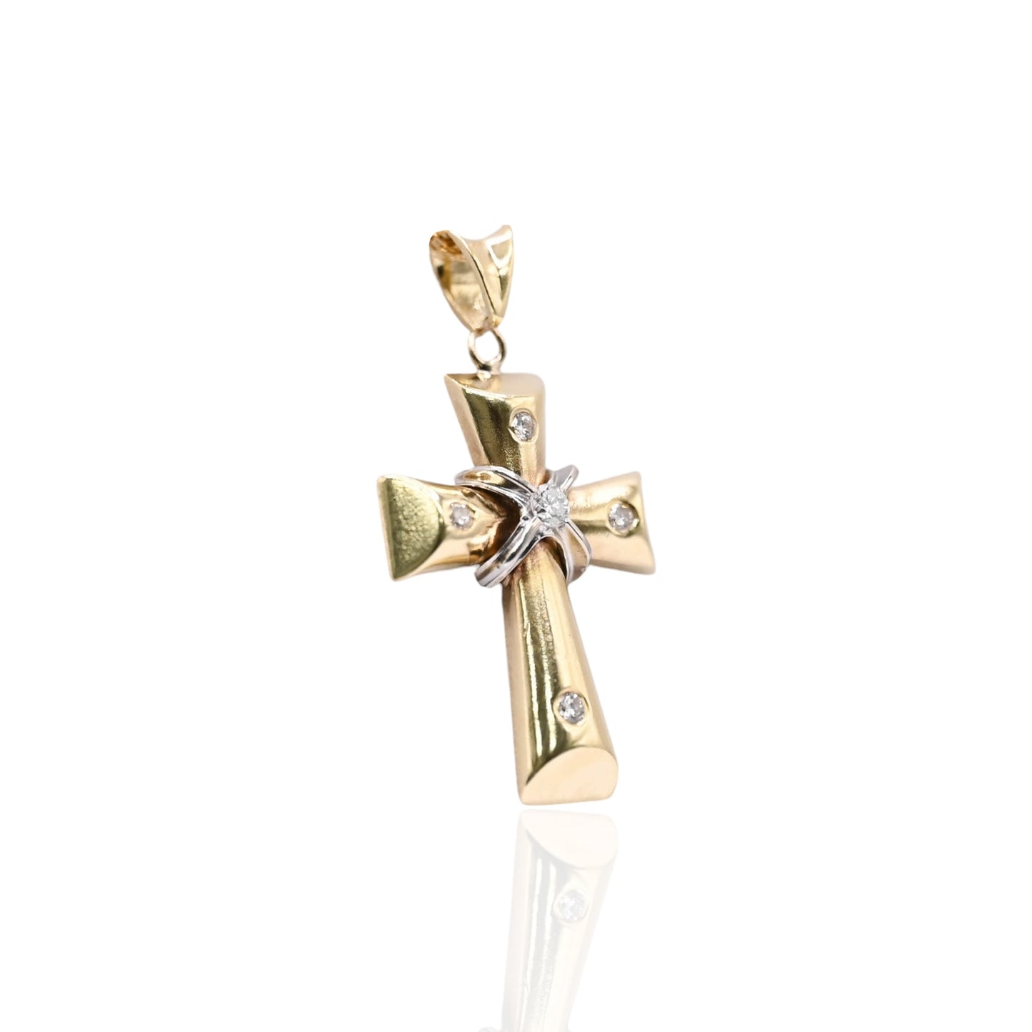 Two Tone Cross Pendant with Accent Diamonds 14K Yellow Gold and 14K White Gold 0.11cttw