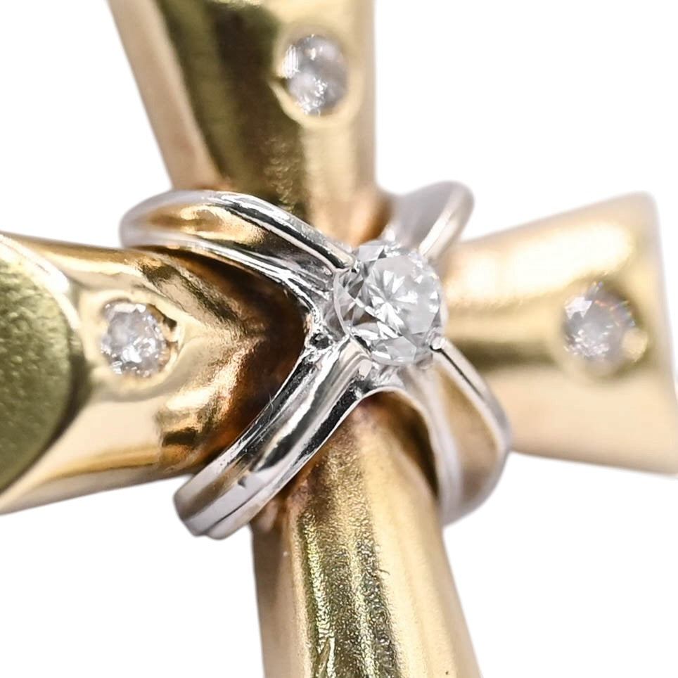Two Tone Cross Pendant with Accent Diamonds 14K Yellow Gold and 14K White Gold 0.11cttw