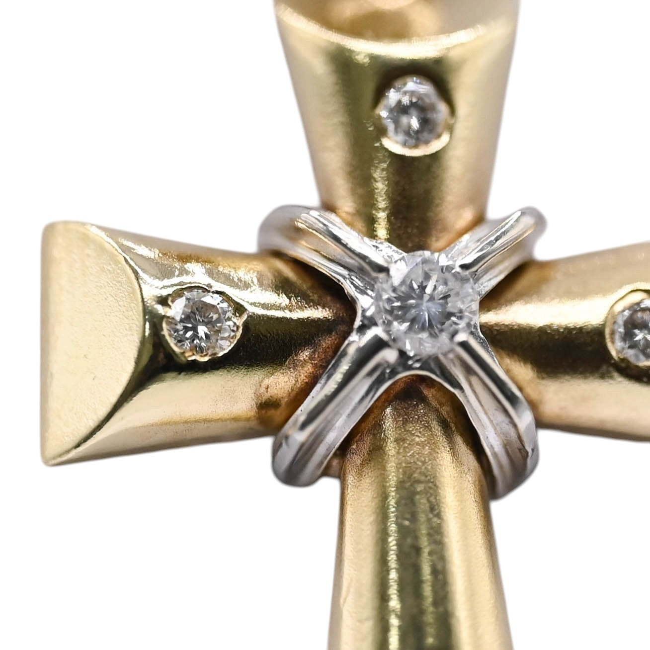 Two Tone Cross Pendant with Accent Diamonds 14K Yellow Gold and 14K White Gold 0.11cttw