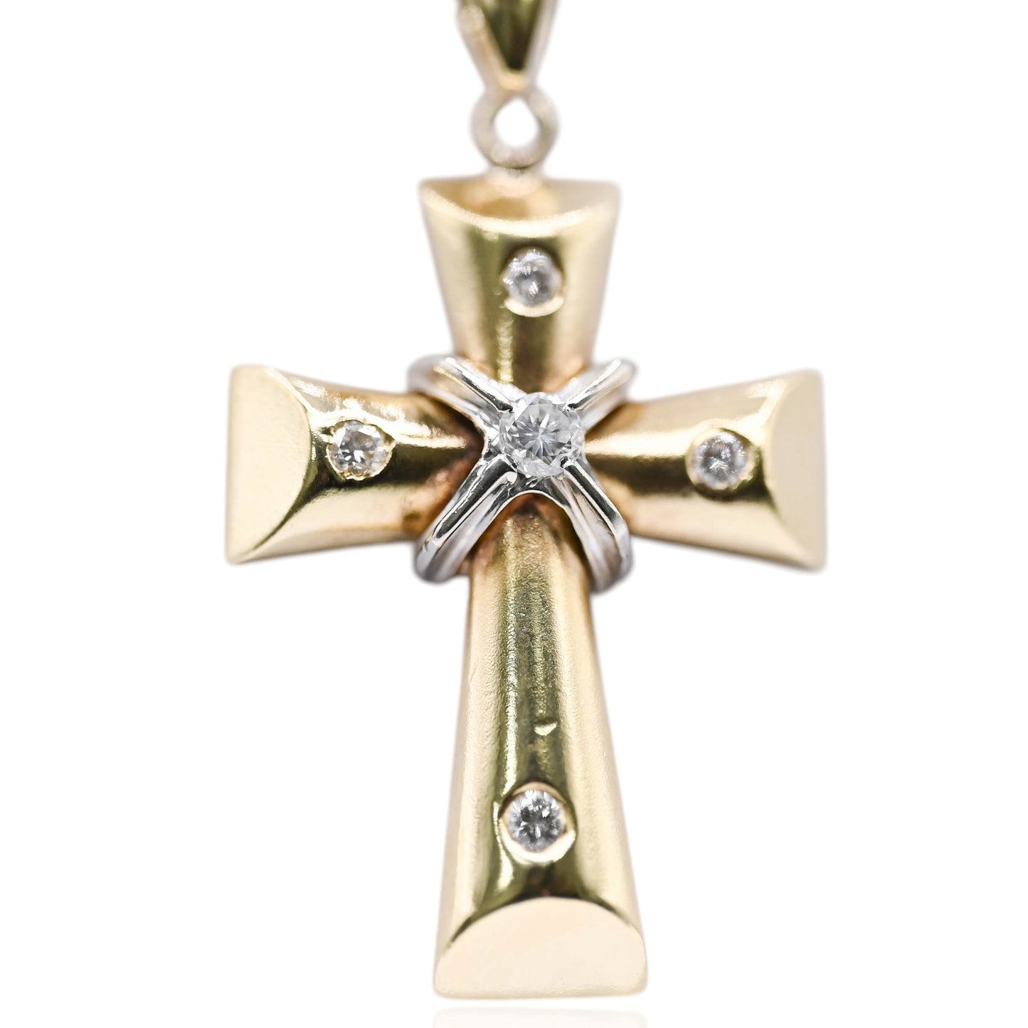 Two Tone Cross Pendant with Accent Diamonds 14K Yellow Gold and 14K White Gold 0.11cttw