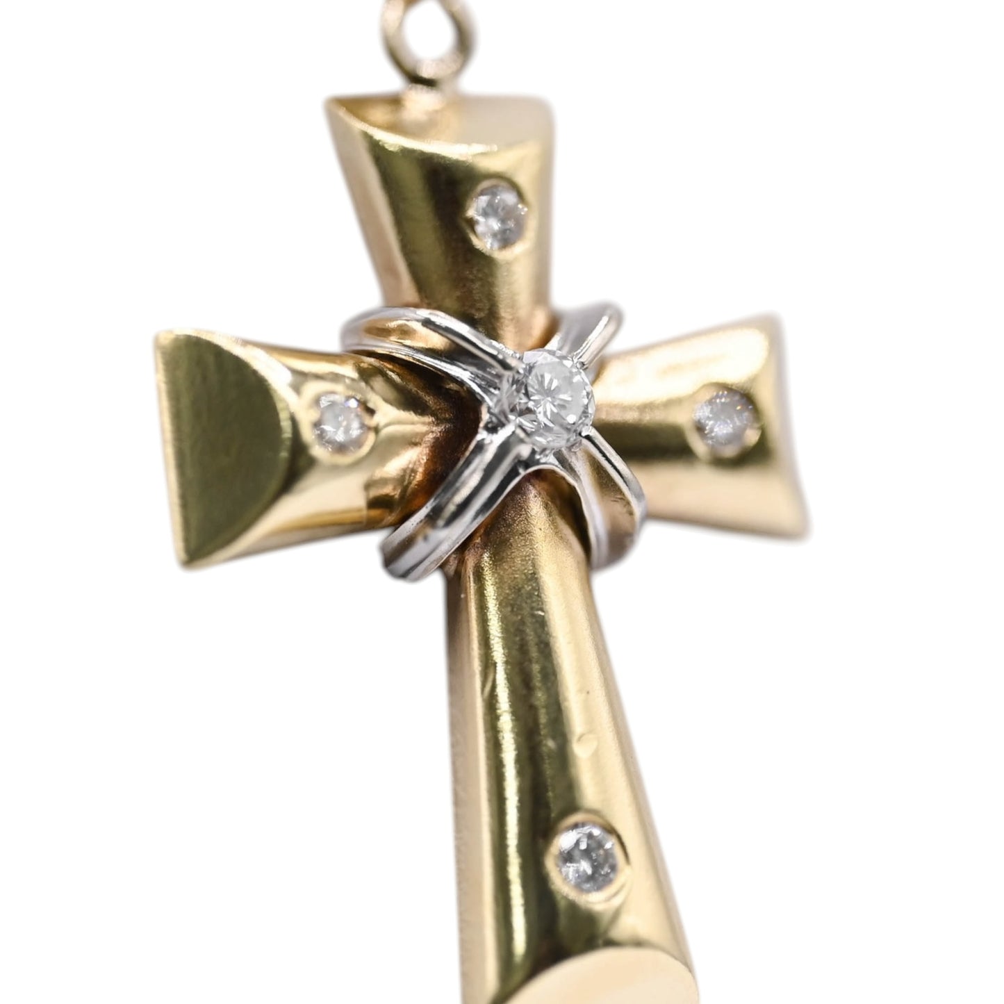 Two Tone Cross Pendant with Accent Diamonds 14K Yellow Gold and 14K White Gold 0.11cttw